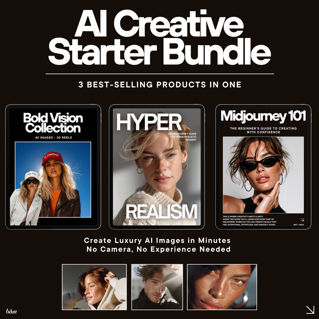 AI Creative Starter Bundle | Hyperrealism 101 + Midjourney 101 + Bold Vision Image Library + Motion Made Easy (Bonus)